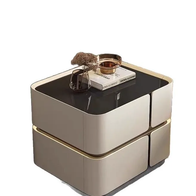 

2025 new Italian light luxury sensor lamp bedside table solid wood bedroom young people simple bedside smart bedside table