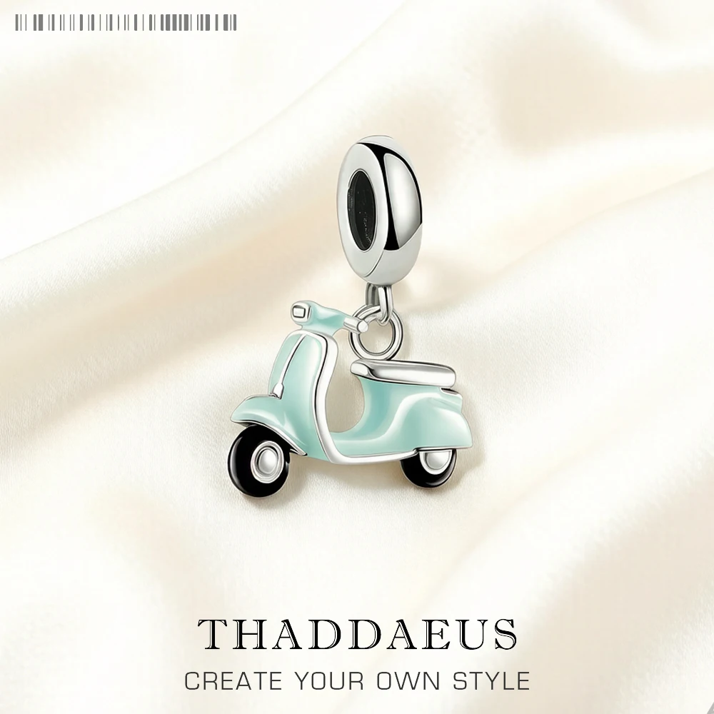 

Blue Motor Scooter Pendant Charm New Fine Jewelry Real 925 Sterling Silver Trendy Holiday Vibes Gift For Women Men