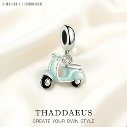 Blue Motor Scooter Pendant Charm New Fine Jewelry Real 925 Sterling Silver Trendy Holiday Vibes Gift For Women Men