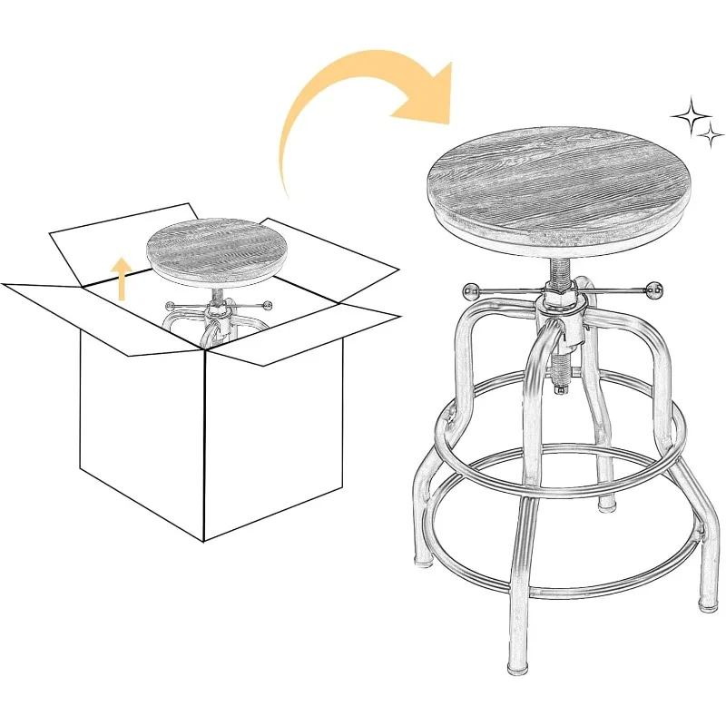 Industrial Bar Stool Vintage Counter Stool Rustic Counter Height Bar Stool Adjustable Metal Stool with Round Chair 20-27 In，1PCS