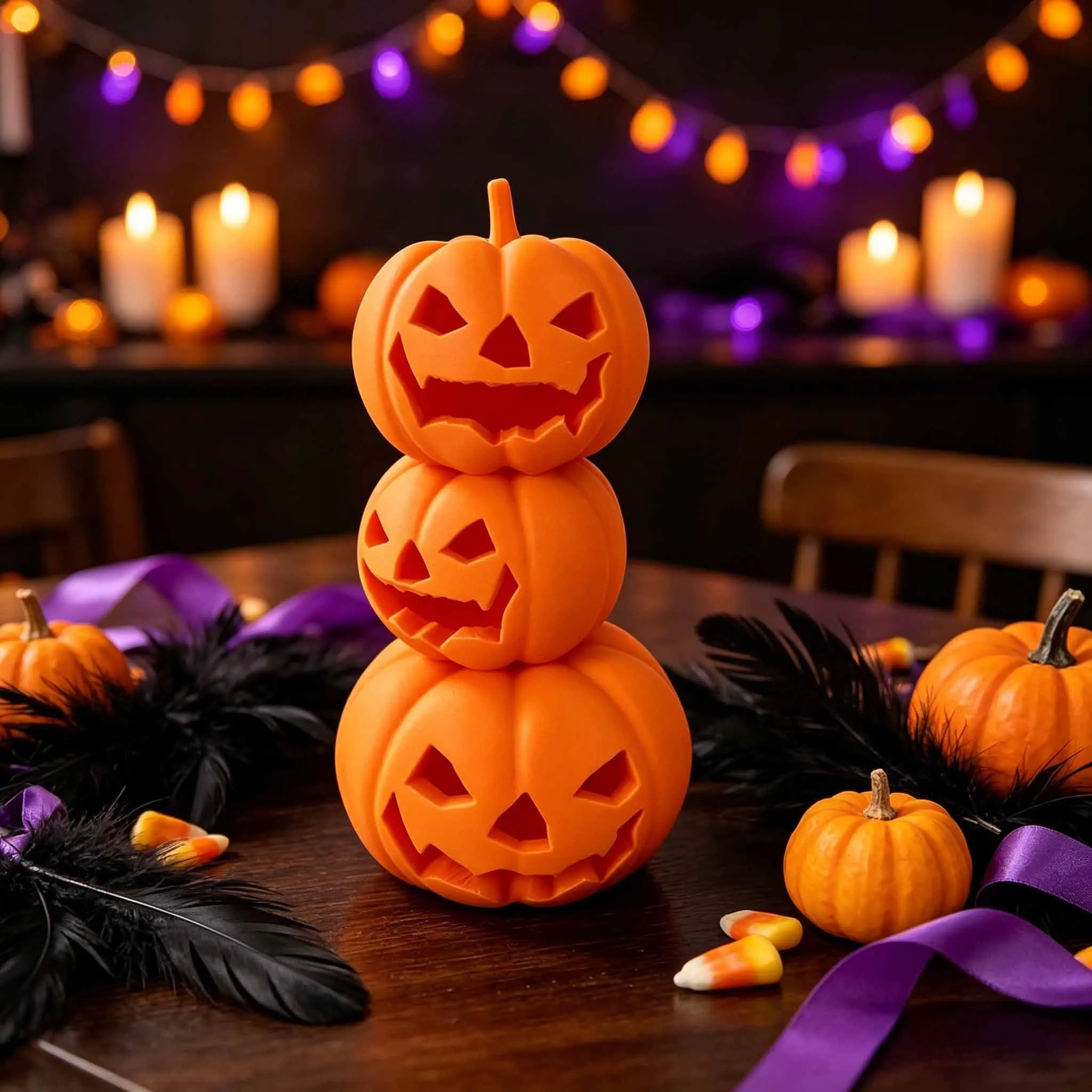 Gothic Stacked Pumpkin Lantern 3D Printed Ornaments 3-Tier Lantern Decor Desktop Halloween Party Tabletop Display Figurine Gifts