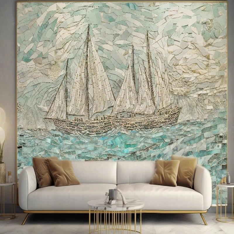 

Custom 3D Photo Wallpaper Modern Creative Mosaic Boat Wall Painting Bedroom Study Living Room TV Background Wall Decor Fresco
