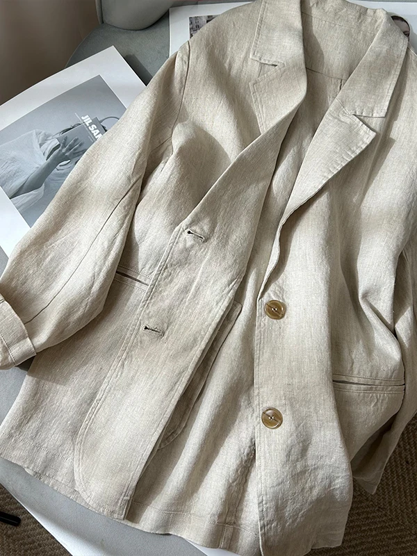 

Retro Cotton Linen Suit Jaet Women's Spring Autumn New Sle Commute Loose Casual Mid-Length Linen Western Top