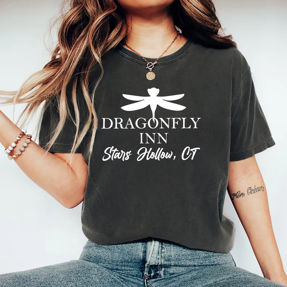 

Dragonfly Inn T-Shirt Stars Hollow Shirts Women Short Sleeve Graphic T Shirts Lukes Diner T-shirt Female Streetwear Casual Tops