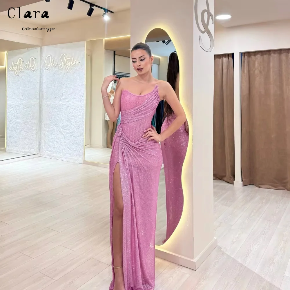 فساتين سهرة مجوفة مخصصة بفتحة جانبية مكشوفة الكتفين بدون أكمام للسيدات فساتين زفاف الضيوف الفاخرة 2025 للحفلات