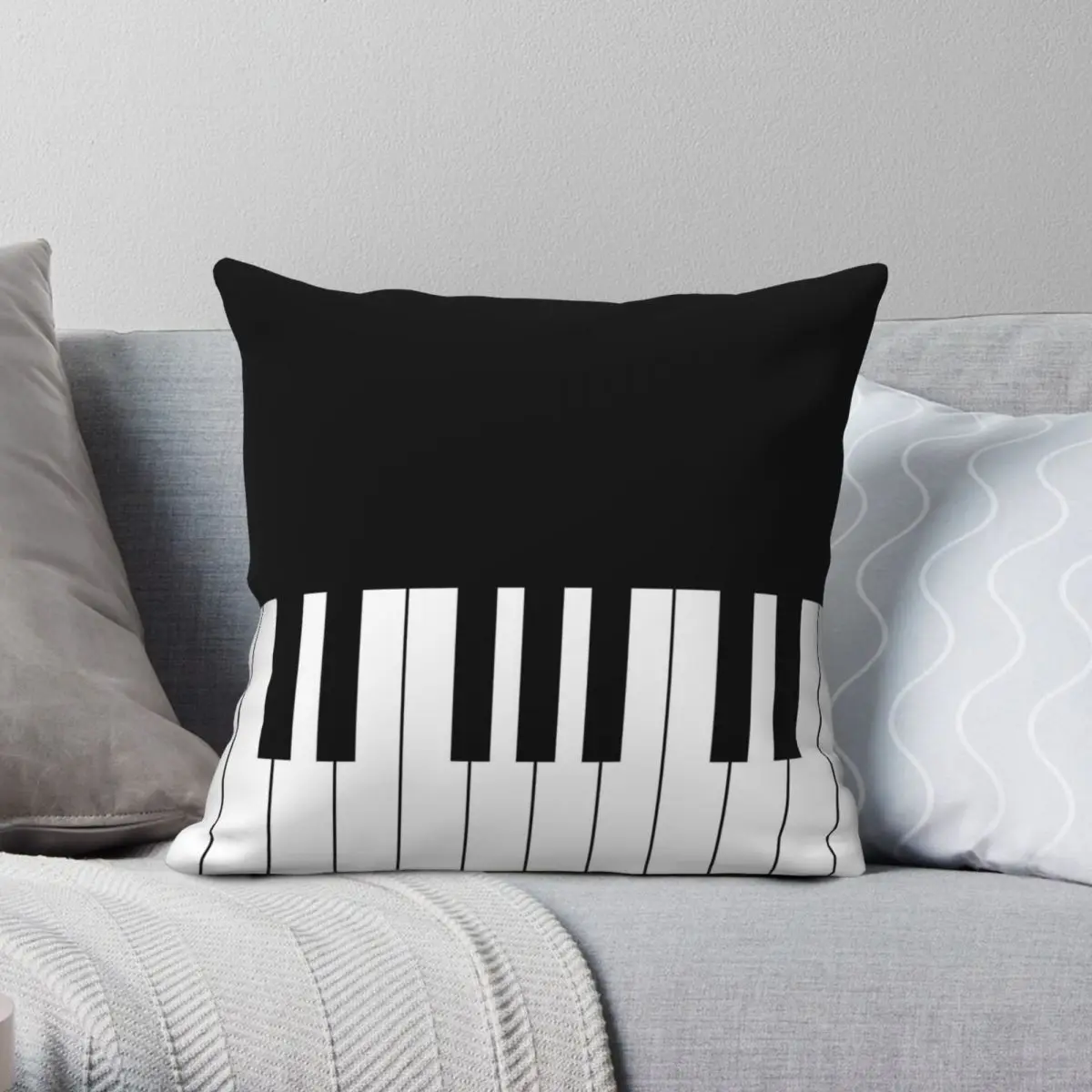 Piano Keys Square Pillowcase Polyester Linen Velvet Pattern Zip Decorative Throw Pillow Case Sofa Cushion Case 45x45