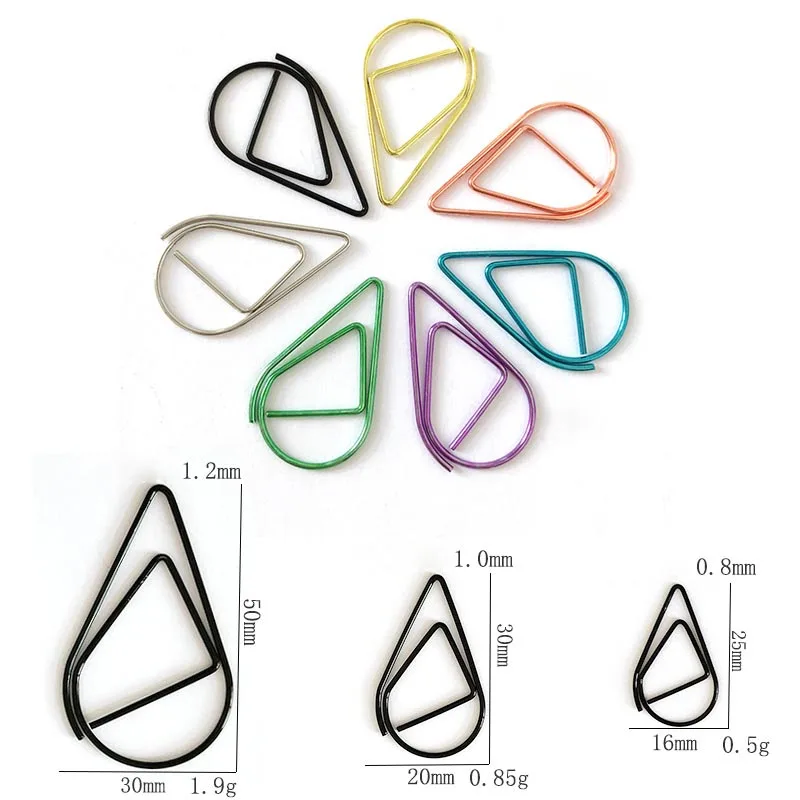 20pcs 25x15mm Water Drop Metal Paper Clips Photo Office Memo Paper Peg Stationery Bookmark Color Envelope Mail Message Folder