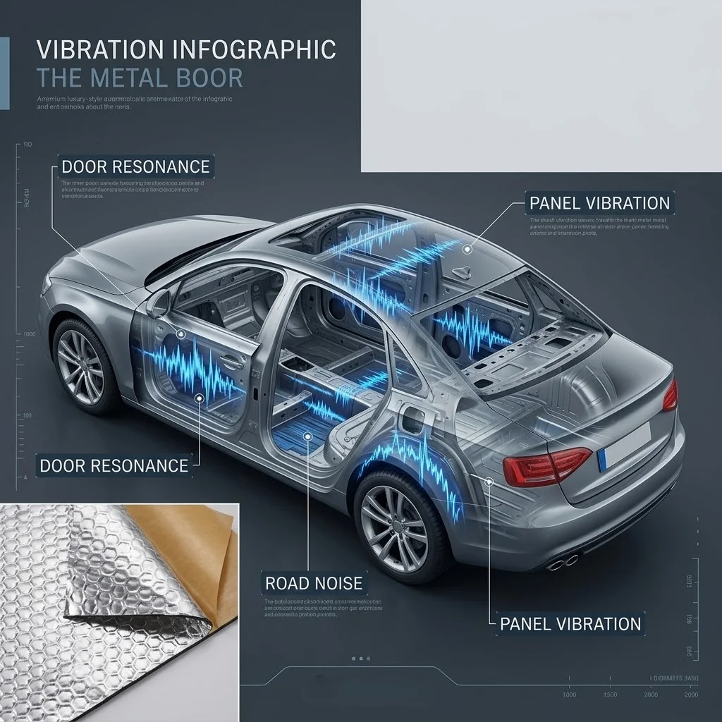 Car Butyl Sound Deadening Mat Self Adhesive Vibration Damping Sheet Aluminum Foil Noise Reduction Door Roof Floor Trunk 11x20cm