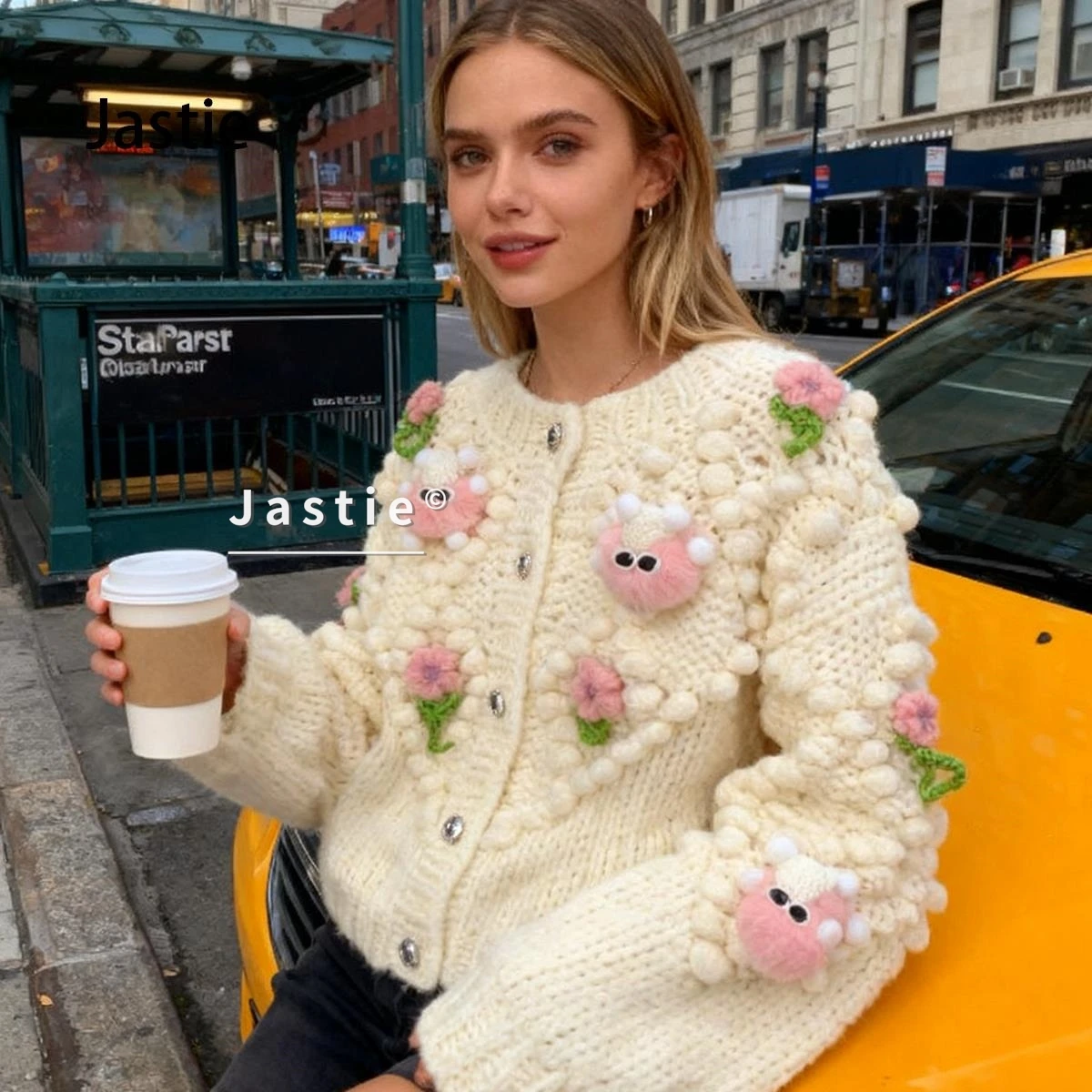 

2025 Autumn And Winter New Women's Floral Bohemian Sweater Warm Long Sleeve Round Neck Knitted Sweater Jacket