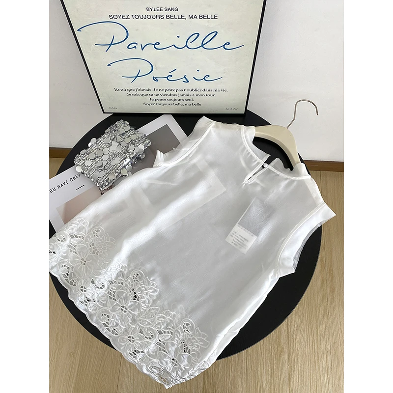 중국산 슬림 레이스 트림 아세테이트 탑 여성용 패셔너블 여름 신상 스트랩 베스트 스트레이트 컷 출퇴근용...