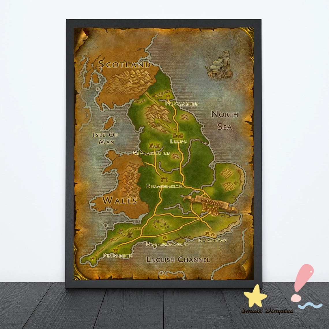 Map Of England - World Of Warcraft Style Map Game Poster Canvas Art Print Home Decoration Wall Painting ( No Frame )