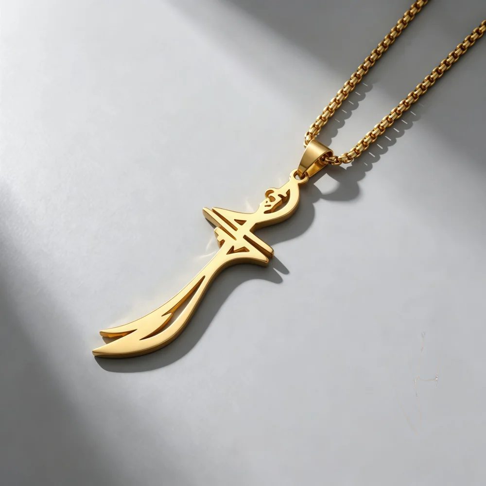 Imam Ali sword, stainless steel pendant necklace, unisex couple accessories, simple and unique personalized accessories, holiday