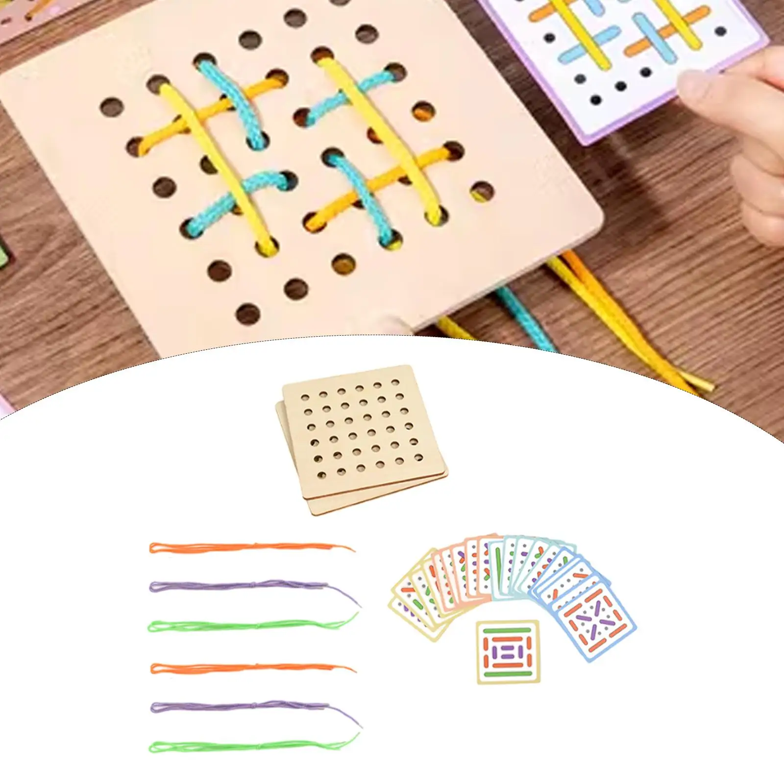 Wooden Threading Toy Creative Lacing Shapes for Birthday Gift Kids Age 3~6