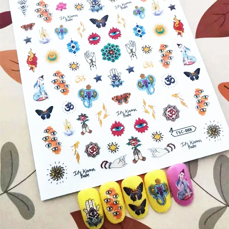 

Newest Butterfly elephant Tailand Design 3D Nail Sticker Back Glue Self Adhesive Decal Slider DIY Decoration Tips TSC 088