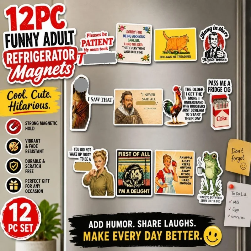 12PC Funny Adult Refrigerator Magnets Cool Fun Cute Animal Meme Words Work Office Cruise Kitchen Car Decor Magnetic Accessories