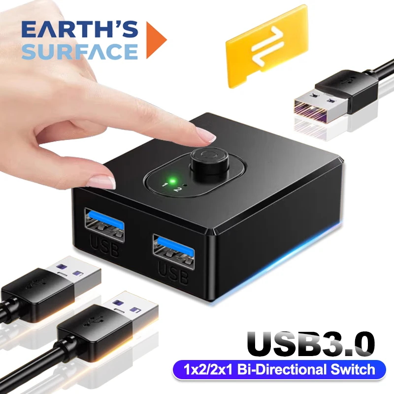 USB3.0 KVM Switch Hub 1x2/2x1 Bi-Directional Switcher USB 3.0 Shared Controller Splitter for PC Printer Keyboard Mouse Computer