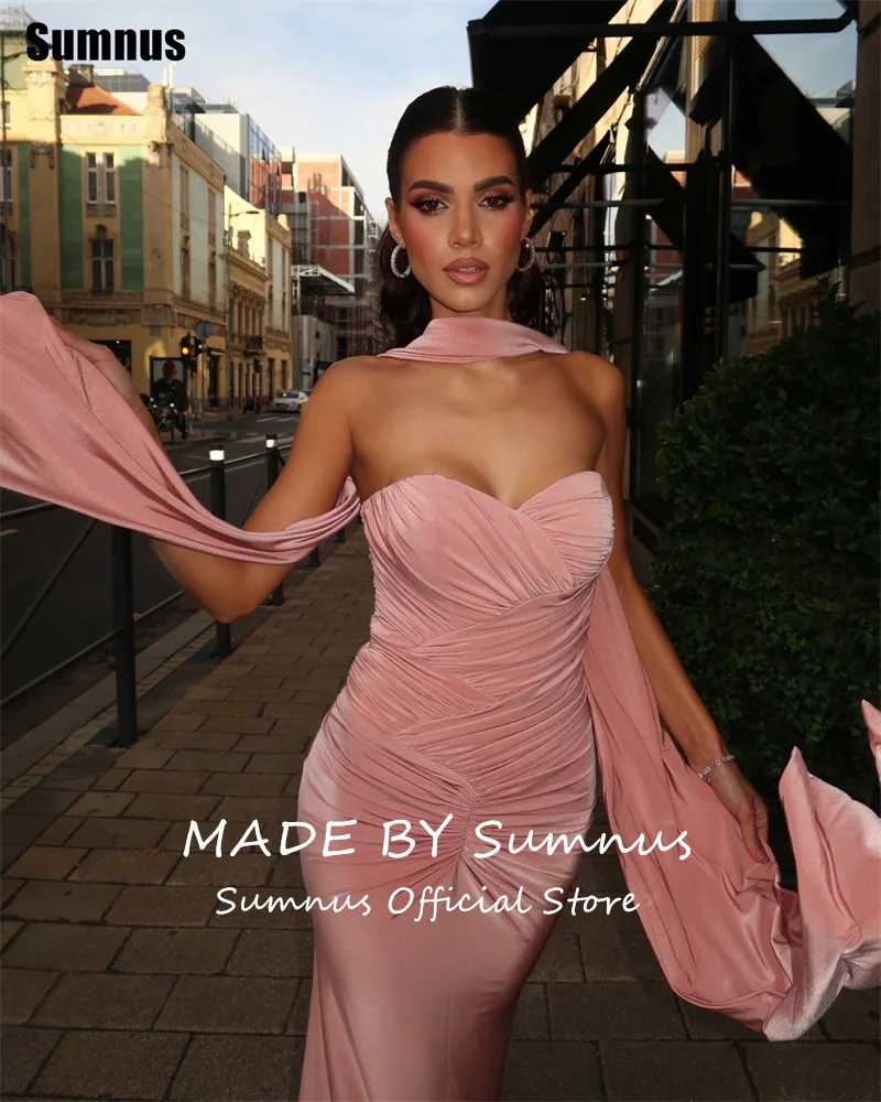 Eleganckie suknie balowe w stylu syreny Sumnus, bez rękawów, z dekoltem w serduszko, długie sukienki na przyjęcia z szalem, suknie wieczorowe na galę, szyte na miarę.