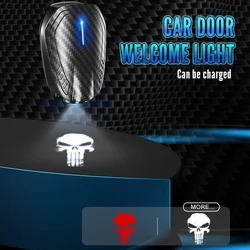 2PCS Skull Logo Emblem Universal LED Car HD Door Light Courtesy Projector Lamp USB Rechargeable For Jeep Opel Skoda Dodge Volvo