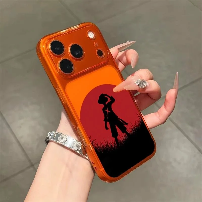 Anime One Piece Monkey D Luffy Red Sun Silhouette Minimalist Large Window Phone Case For iPhone 13 14 15 16 17 18 Pro Max Cover