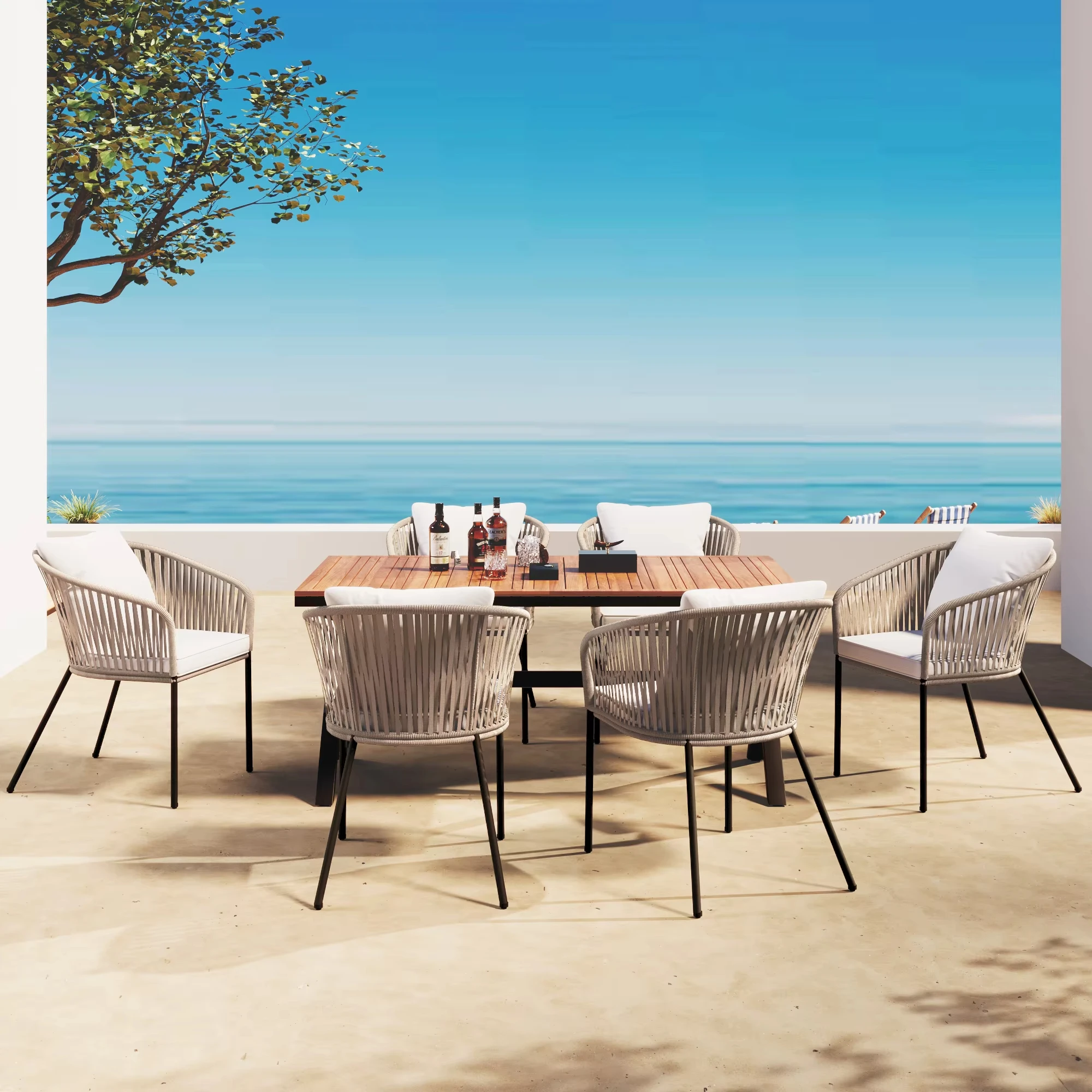 Customized Color Options: High-quality Modern Poster Villa Rattan Woven Waterproof and Sun-proof Outdoor Table and Chair Set