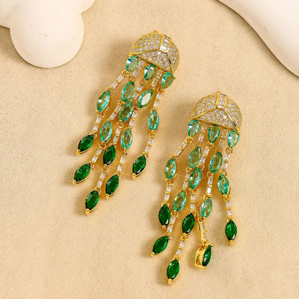 2025 new luxury jewelry earrings yellow green red purple water drop long tassel earrings zircon evening party wedding jewelry