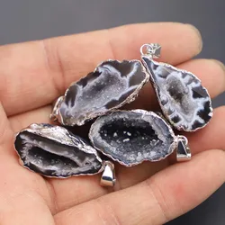 Natural Stone Raw Ore Irregular Edge Pendants Charm Brazilian Agate Drusy Druzy Crystal Cluster for Necklace Jewelry Making 4PCS