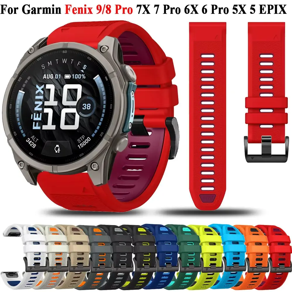 22 26mm Sport Silicone Strap For Garmin Fenix 9 8 47mm 51mm 7 7X 6 6X 5X Epix/Fenix9 Pro InReach Solar Band Bracelet Accessories