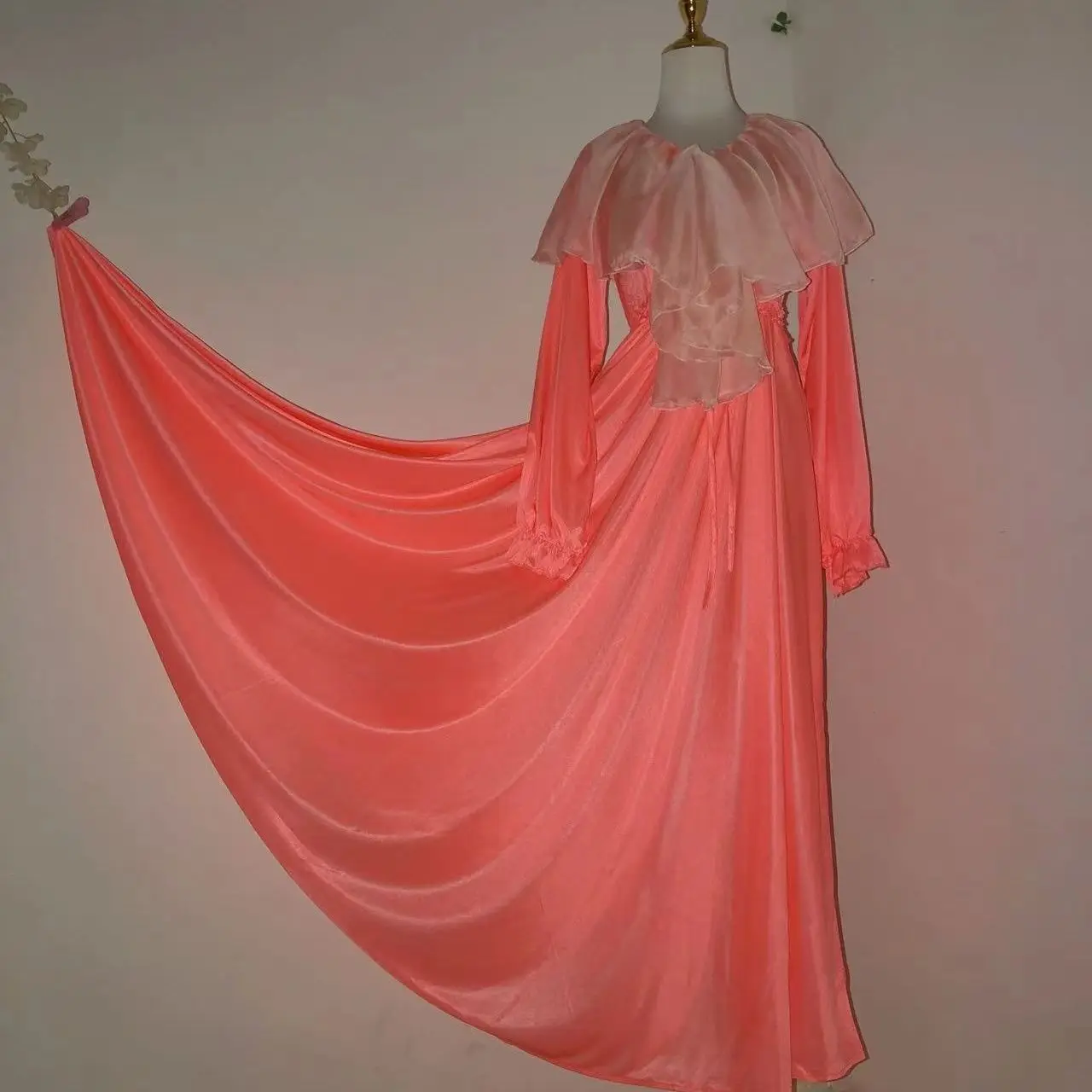 Vestido largo de satén de malla brillante para mujer, pijama suelto, vestido largo, jersey, vestidos elegantes, ropa para dormir