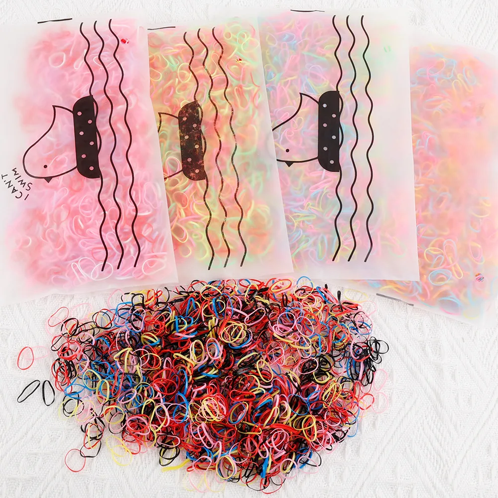 1000Pcs Colorful Disposable Hair Bands Scrunchie for Kids Girls Elastic Rubber Band Ponytail Holder Hair Accessories Hair Ties