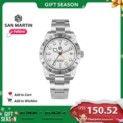 San Martin New 39mm GMT NH34 Mechanical Watches for Men  Stainless Steel Sport Watch Sapphire 10Bar Waterproof Luminous SN00054E