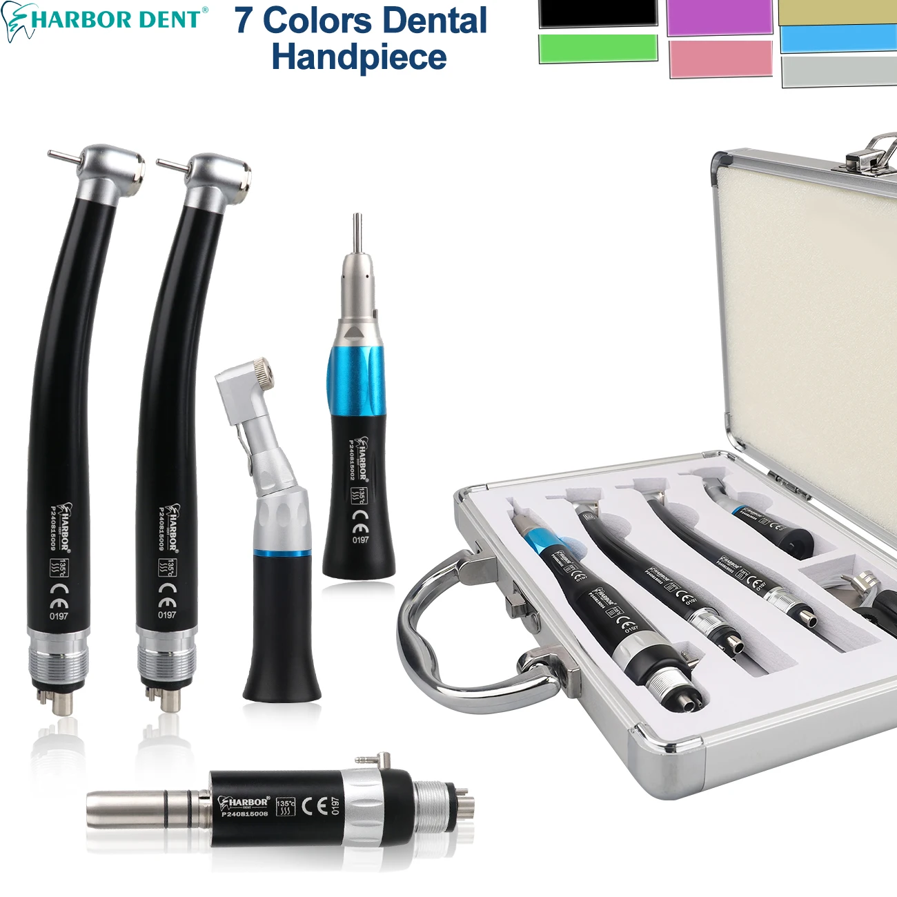 2/4 Holes Dental High Low Speed Handpiece Kit Straight Contra Angle Air Turbine Dentistry Tool 7 Colors