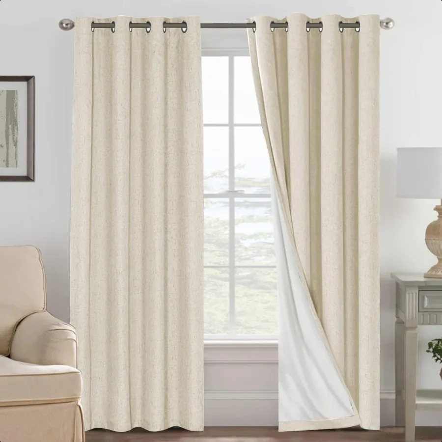 

100 Blackout Curtains for Bedroom Thermal Insulated Linen Textured Curtains Heat and Full Light Blocking Drapes Living Room Cur