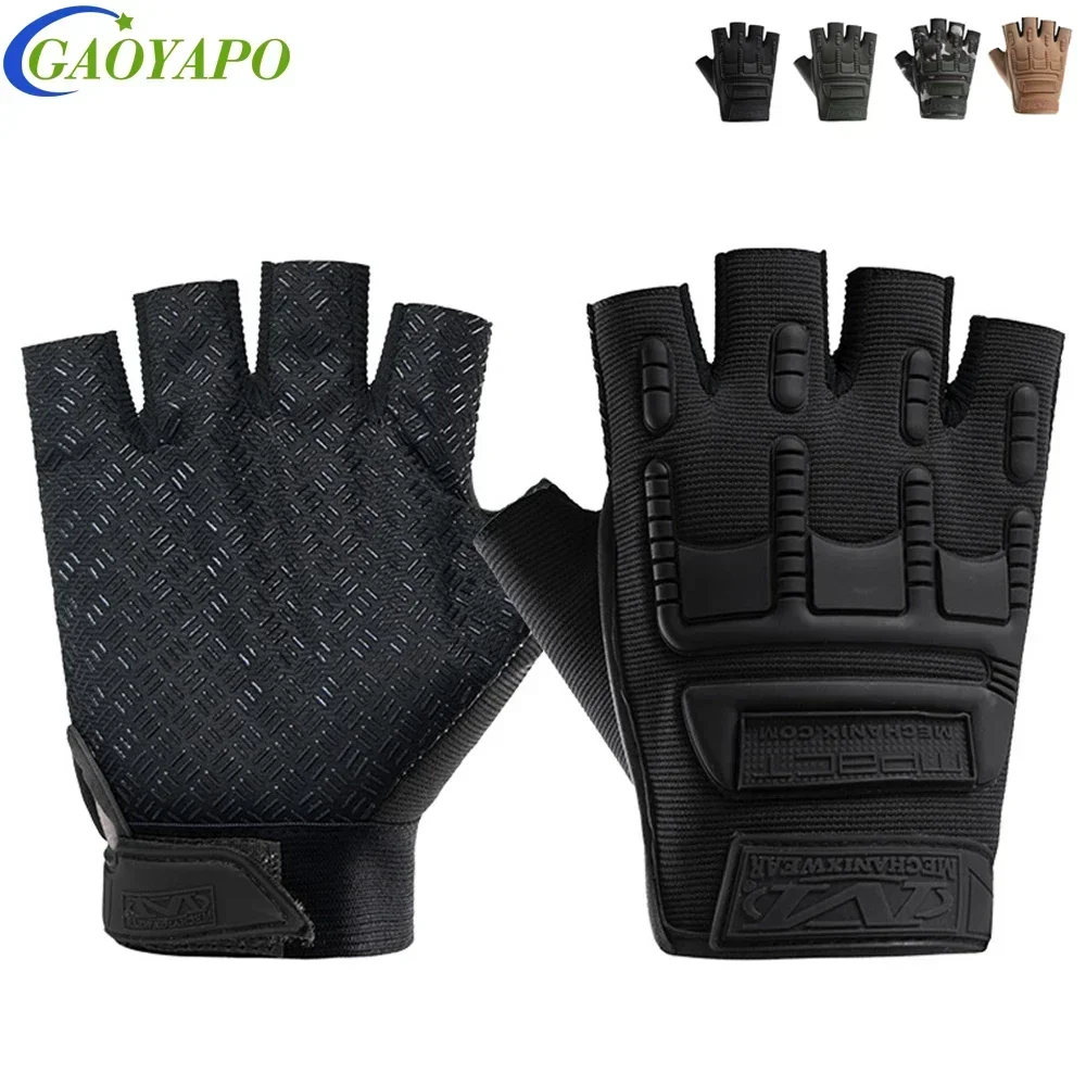 1 çift parmaksız taktik eldiven yarım parmak Airsoft çekim eldivenleri erkekler kadınlar için, motosiklet bisiklet bisiklet avcılık spor eldiven