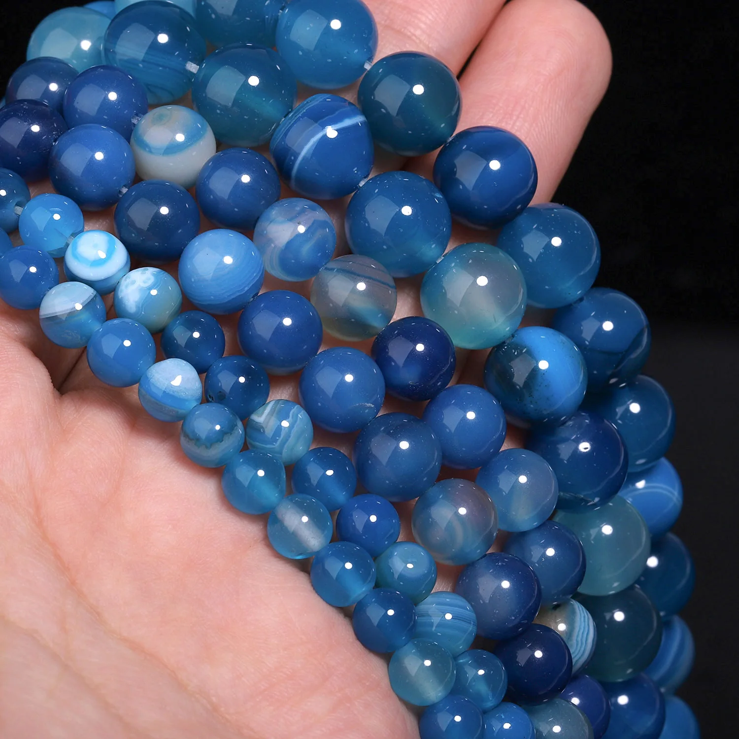 4-12mm Naturstein Blau Streifen Achat Perlen Runde Spacer Perlen für Schmuck Machen Liefert DIY Energie Armbänder zubehör