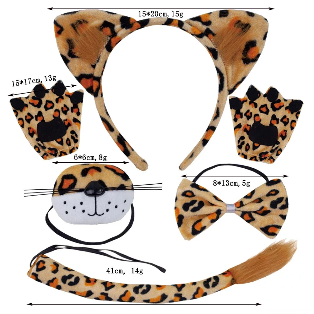 Halloween Girls Adult Children Leopard Cheetah Ears Cute Plush Funny Animal Costume Cosplay Props Nose Tail Headband