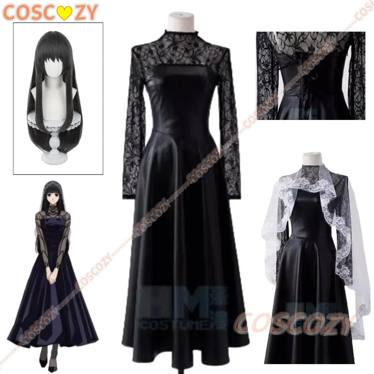 Ms. Osaragi Anime Cosplay Comic Sakamoto Days the Order Member All Black Dress Roleplay Girl Women Outfit Wig Halloween Party