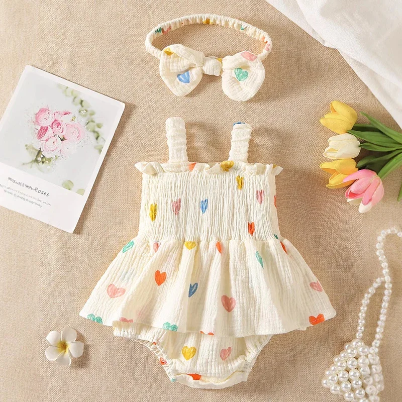 2026 New Summer Newborn Baby Girl Bodysuits Sleeveless Cotton Print Toddler Baby Girls Jumpsuit 0-24M Children Clothes