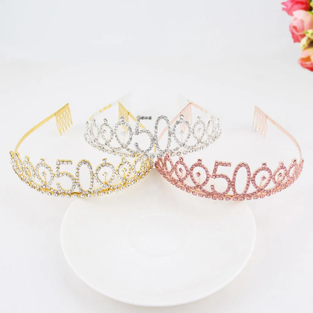 

Birthday Crown 60th Golden Alloy Rhinestone Number Decorations Wedding Bride Party Accessories Hair Styling Tool