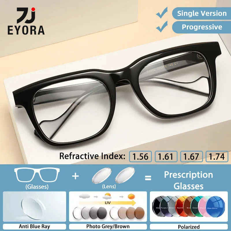 

EYORA Durable Square Full Rim Acetate Reading Glasses Myopia Eyewear Hyperopia Anti Blue Ray Progressive Photochromic Eyewear