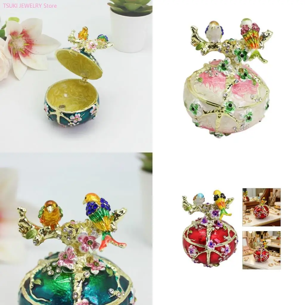 

62KE Double Bird Gift Box Elegant Handmade Statue Decorative Ornament for Rings