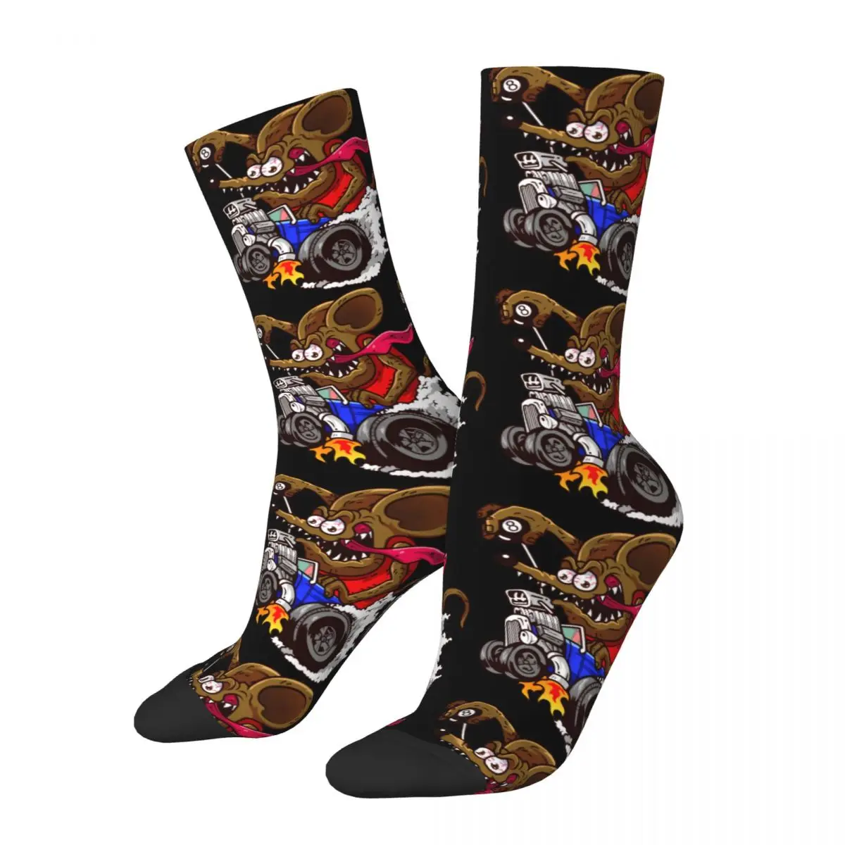 Sock for Men Rat Rod Ball Shifter DigiRods Vintage Tales of the Rat Fink Cartoon Quality Pattern Printed Crew Sock Novelty Gift