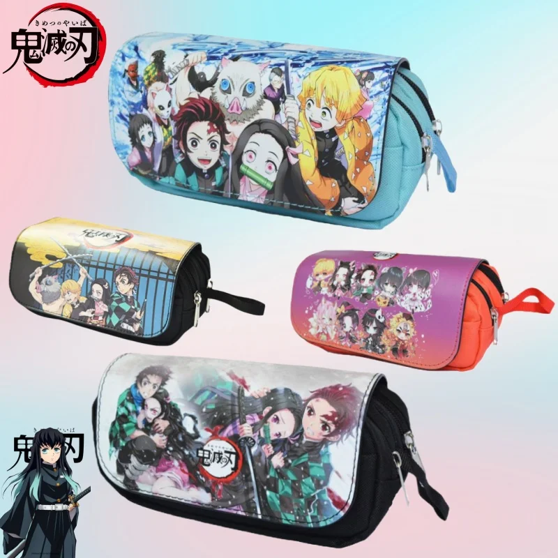 Demon Slayer anime peripheral Tokitou Muichiro Kamado Tanjiro stationery box Kawaii portable canvas pencil box gift wholesale