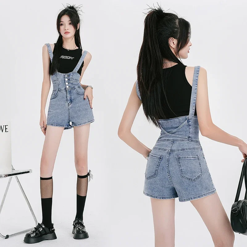 Short Denim Overalls Girl Short Jumpsuit Fashion High Waist Casual Jeans Playsuit Jeans Romper Sexy Black Clothing Y2k Harajuku