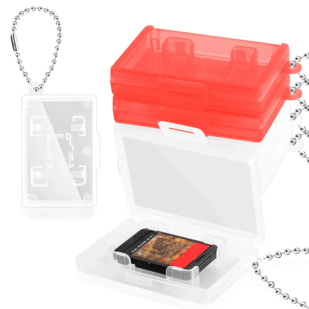 

2PC for Nintendo Switch 2 OLED Game Card Storage Box Micro SD TF Card Box with Key Chain Protect Case White Red Transparent Box