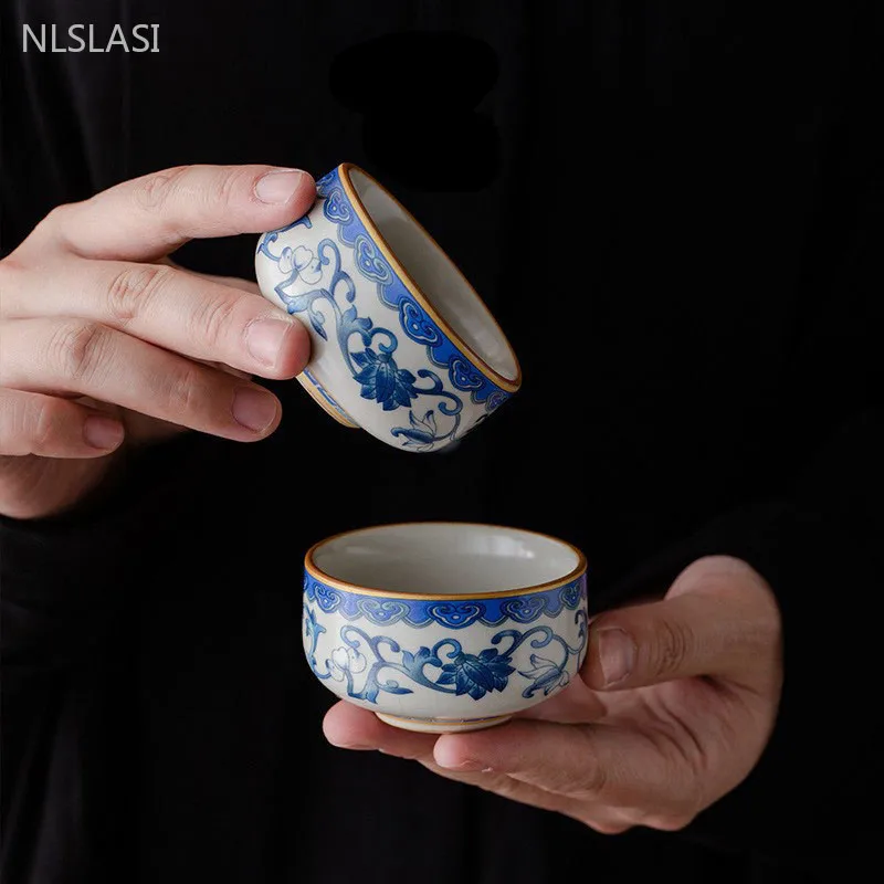 60ml Blue and White Porcelain Zen Teacup Ru Kiln Ceramic Master Cup Chinese Style High-grade Beauty Cup Home Tea Accessories