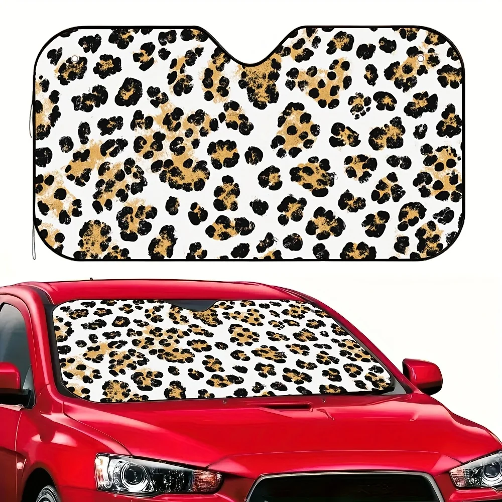 

1pc leopard print car, sunshadefoldable white gold animal pattern, high-quality heat-resistant fabric, suitable for all models