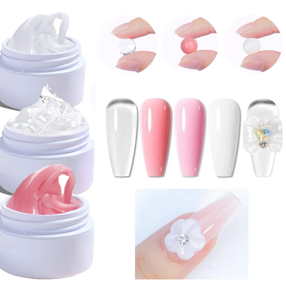 15ML Solid Non Stick Hand Extension Gel Nail Polish -Pink/White/Clear Extension Gel for Mnicure Carving Nail Art Emboss Hard Gel