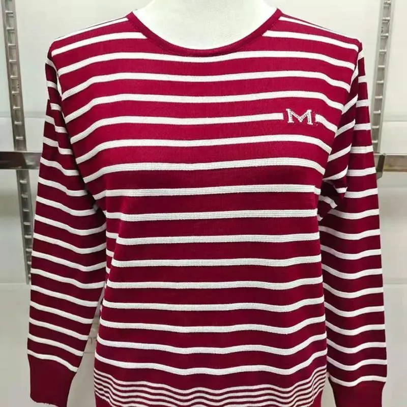 

Весенне-осенняя длинная футболка большого размера, свитер среднего возраста, женский полосатый вязаный базовый топ irt Faionable Boting Top