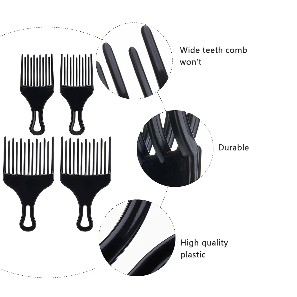 

4pcs Wide Teeth Comb For Curly Hair Detangling Afro Pick Plastic Comb Hair Styling Tool Portable Lightweight Durable