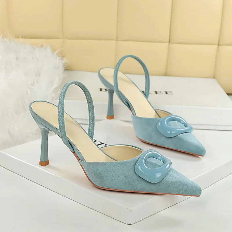 

BIGTREE Sexy Slingback High Heels Belt Buckle Lady Women Pumps Stiletto 8cm Office Dress Summer Slippers Mules High Heels Brown